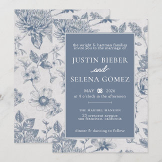 Floral Blue Elegant Wedding Invitation