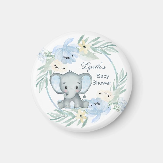 Floral blue Elephant Baby Shower  Magnet (Front)
