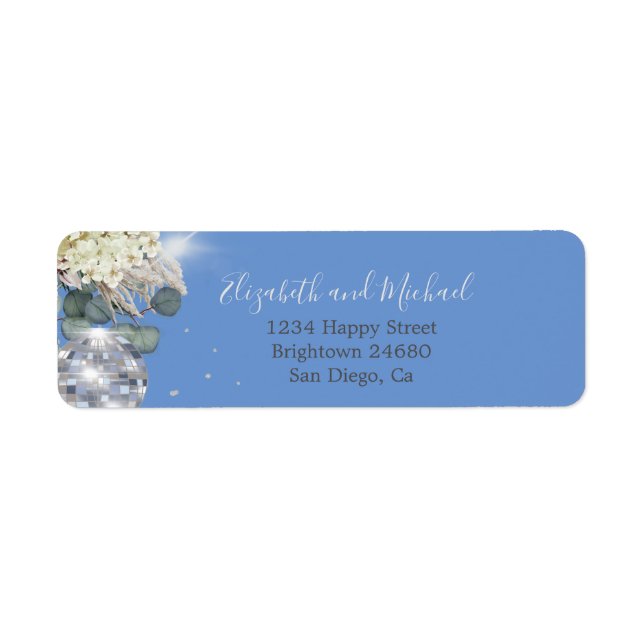 Floral Blue Eucalyptus Elegant Disco Return Address Label (Front)