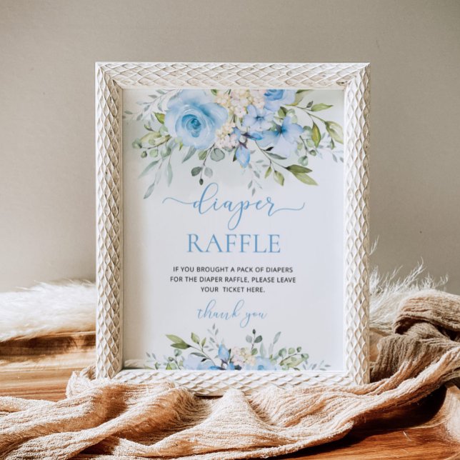 Floral blue eucalyptus foliage diaper raffle poster (Creator Uploaded)