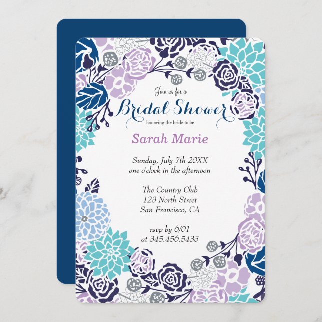Floral Blue Flower Wreath Party Invitation (Front/Back)