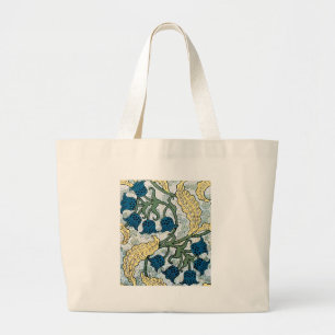 Floral Blue Flowers Lily Valley Repeating Large Tote Bag