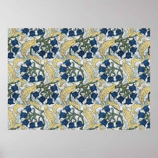 Floral Blue Flowers Lily Valley Repeating Poster (Front)