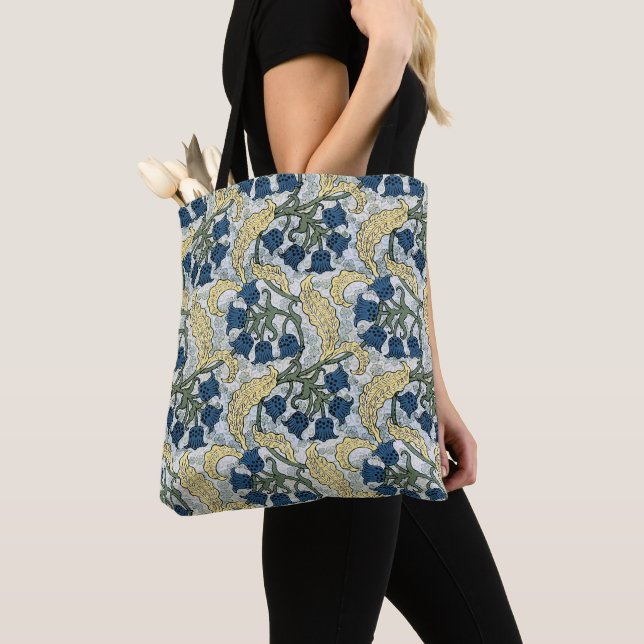 Floral Blue Flowers Lily Valley Repeating Tote Bag (Close Up)