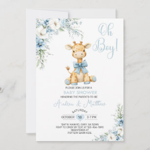 Floral blue giraffe boy baby shower invite. invitation