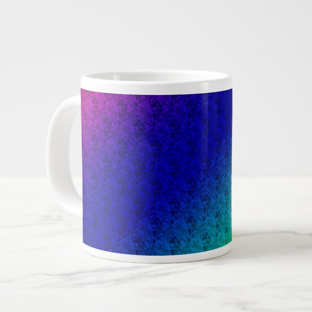Floral Blue Green Rainbow Gradient Diagonal Blend Large Coffee Mug (Front Left)