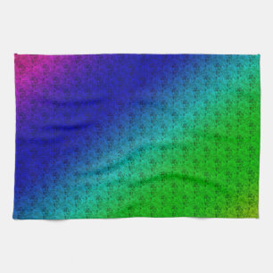 Floral Blue Green Rainbow Gradient Diagonal Blend Tea Towel
