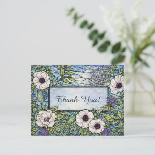 Floral Blue Green Stained Glass Thank You Postcard