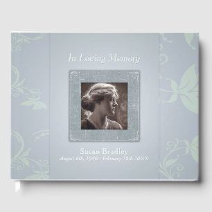 Floral Blue Grey In Loving Memory Template Guest B Guest Book