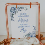 Floral Blue How Many Kisses Bridal Shower Game Poster<br><div class="desc">Floral Blue How Many Kisses Bridal Shower Game Poster</div>