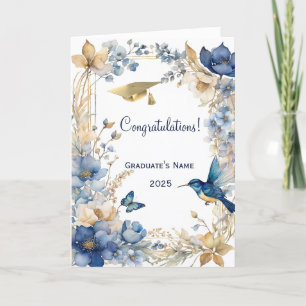 Floral Blue Hummingbird Personalised Graduation Card