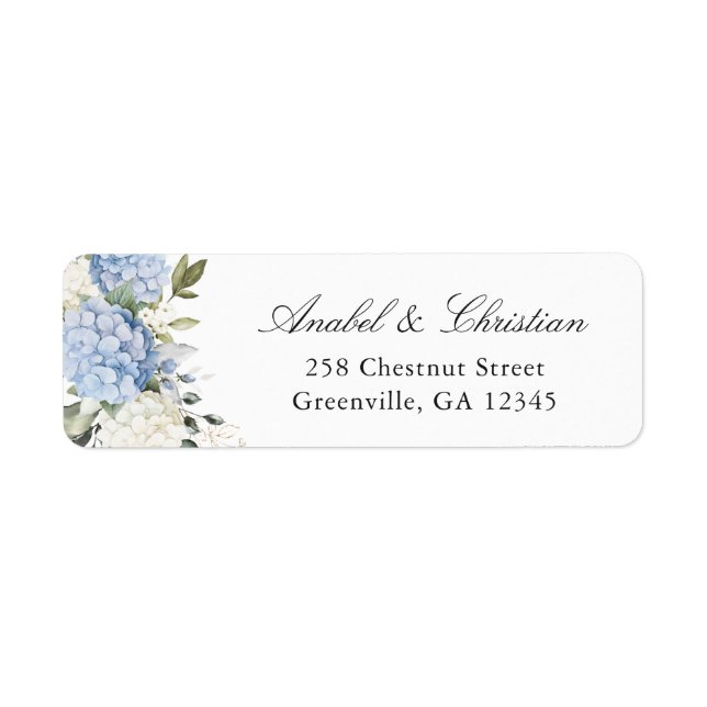 Floral Blue Hydrangea Greenery Return Address Label (Front)