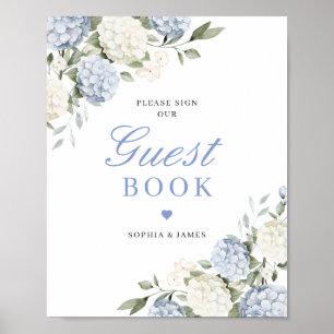 Floral Blue Hydrangea Greenery Wedding Guest Book