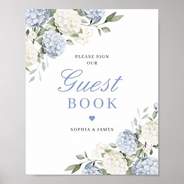 Floral Blue Hydrangea Greenery Wedding Guest Book (Front)