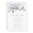 Floral Blue Hydrangea Greenery Wedding Save Date
