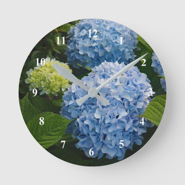 Floral Blue Hydrangea Photo Round Clock (Front)