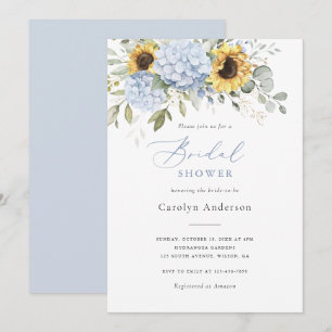 Floral Blue Hydrangea Sunflowers Bridal Shower Invitation