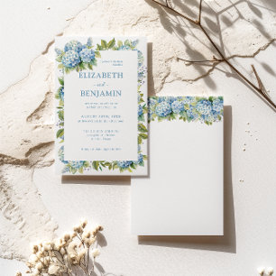 Floral Blue Hydrangeas Watercolor Wedding Invitation
