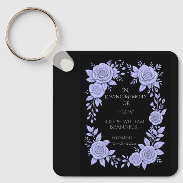 FLORAL BLUE. IN LOVING MEMORY KEEPSAKE,  KEY RING (Front)