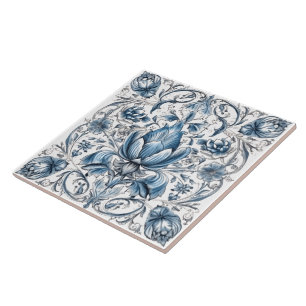 Floral Blue Indigo Azulejo Tiles