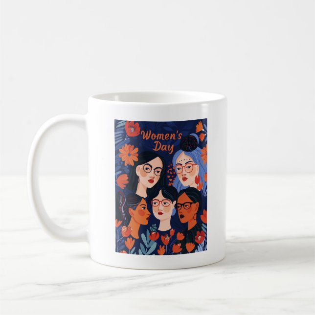 Floral Blue International Women's Day Coffee Mug (Left)