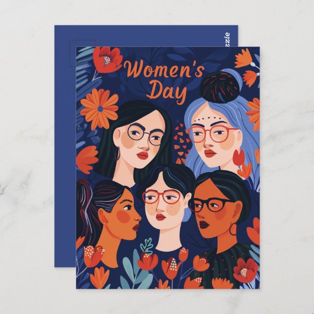 Floral Blue International Women's Day Postcard (Front/Back)