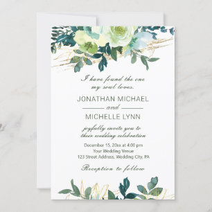 Floral Blue Ivory Gold Turquoise Christian Wedding Invitation