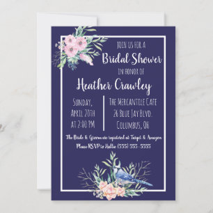 Floral Blue Jay Bridal Shower Invitation