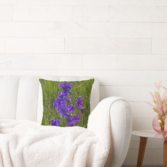 Floral Blue Larkspur Flowers Cushion (Couch)