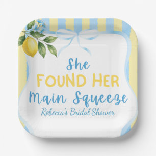 Floral Blue Lemon Main Squeeze Bridal Shower Paper Plate