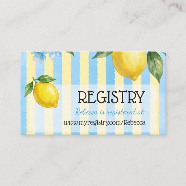 Floral Blue Main Squeeze Bridal Shower Registry Enclosure Card (Front)
