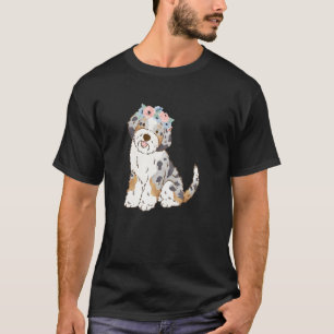 Floral Blue Merle Aussiedoodle Aussie Doodle Mom T-Shirt