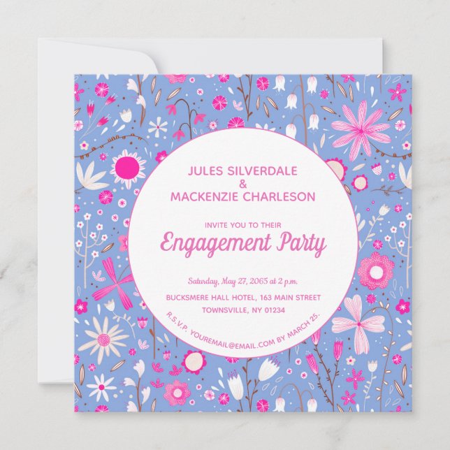 Floral Blue Modern Engagement Party Invitation (Front)