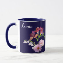 Floral Blue Mug w/Name