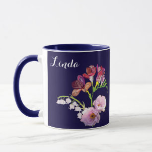Floral Blue Mug w/Name