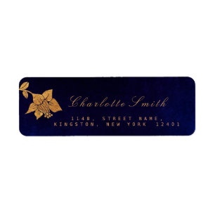Floral Blue Navy Golden Foil Return Address Labels