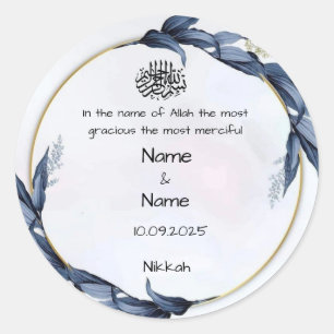 Floral blue nikkah favor stickers 