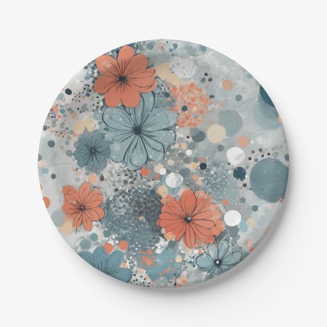 Floral Blue  Paper Plate (Front)