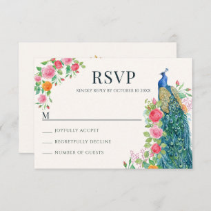 Floral blue peacock bird  RSVP card