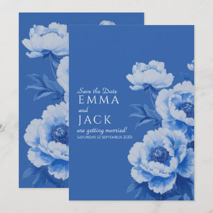 Floral Blue Peony Save the Date Wedding Invitation