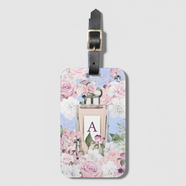 Floral Blue Periwinkle Perfume Bottle    Luggage Tag (Front Vertical)