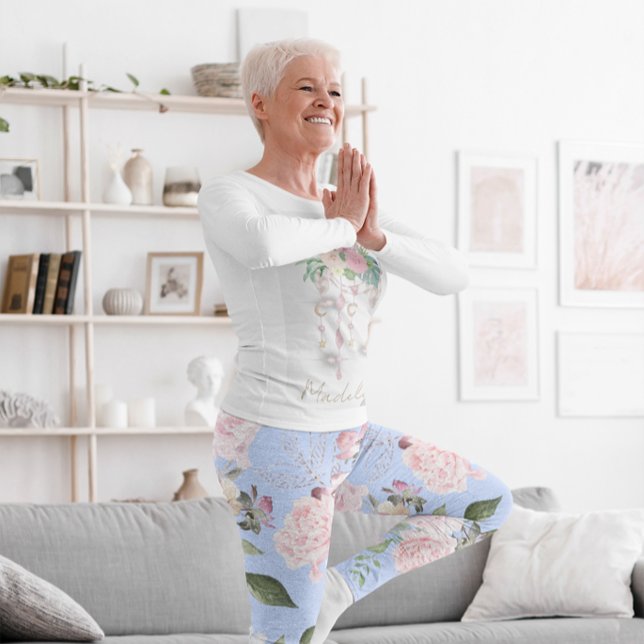 Floral Blue Periwinkle Pretty Active  Leggings (Creator Uploaded)