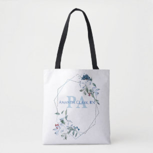 Floral Blue Personalised PA Monogram Tote Bag