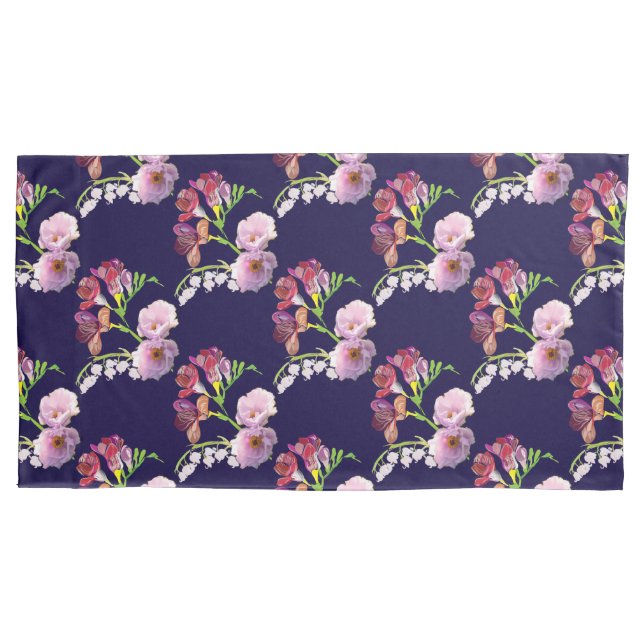 Floral Blue  Pillowcase (Front-Left)