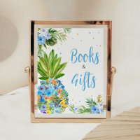 Floral Blue Pineapple Baby Shower Books and Gifts