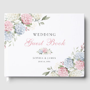 Floral Blue Pink Hydrangea Greenery Wedding Guest Book