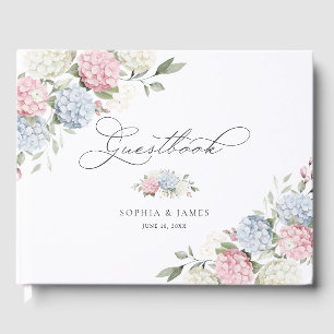 Floral Blue Pink Hydrangea Greenery Wedding Guest Book