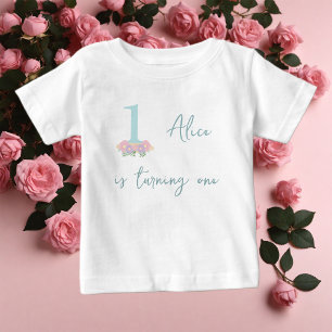 Floral blue, pink pastel 1st Birthday party Baby T-Shirt