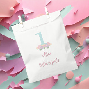 Floral blue, pink pastel 1st Birthday party Favour Bag