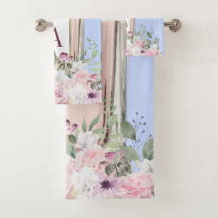 Floral Blue Pink Perfume Bottle Pretty   Bath Towel Set